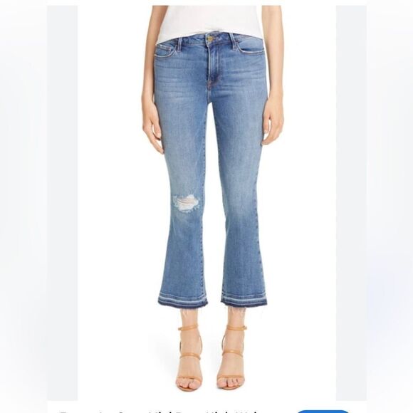 FRAME LE CROP MINI BOOT HIGH WAIST RELEASE HEM JEANS IN LAKE SHORE size 25 - Picture 1 of 10
